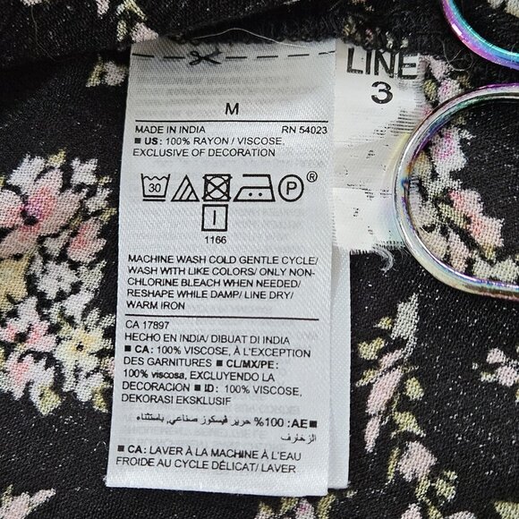 Old Navy Top Women M Black Floral Paisley Puff Sleeves Tassels Boho Whimsigoth - Picture 13 of 16